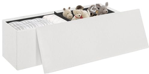 eSituro Sitzbank Sitztruhe klappbar, Truhenbank Polsterbank mit Deckel Teddystoff-Bezug, Fußbank für Schlafzimmer, Aufbewahrungsbox, 135 L, 300 kg belastbar, 110x38x38 cm, Weiß