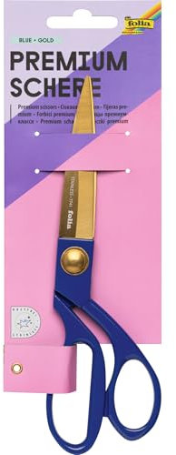 folia 7741 - Premiumschere, Haushaltsschere in Gold mit blauem Griff, ca. 20,1 cm lang, Küchenschere für Papier, Karton, Stoff, Pflanzen, Wolle, Garn, usw.