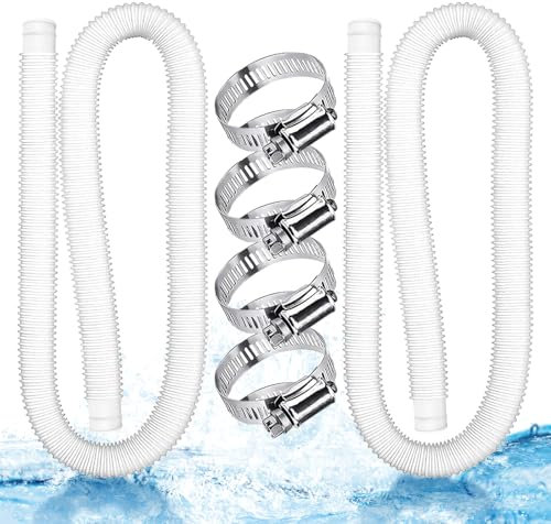 Lot de 2 tuyau piscine,Tuyau 32mm Blanc,Tuyau aspirateur piscine,pompe piscine avec 4 pince fixe,149.9 * 3.2cm,Pour piscines hors sol,Nettoyage des piscines,Adapté à une variété de pompes