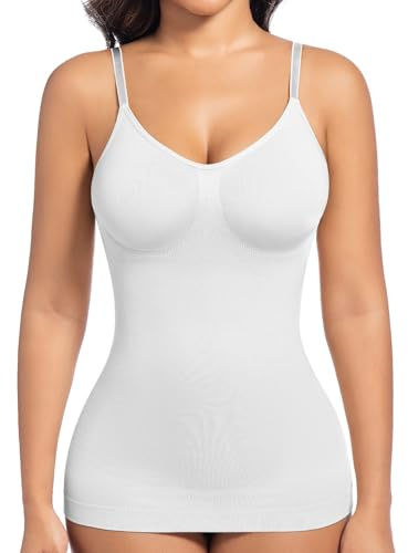 ONEW Shapewear - Camiseta interior para mujer, moldeadora de abdomen, chaleco con tirantes finos, Blanco, M