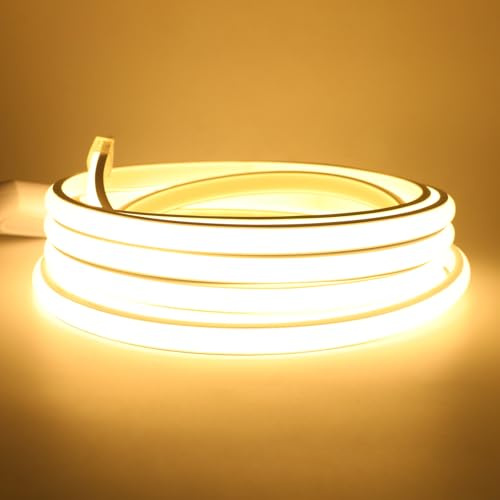 HEGEHE Tira de LED COB 4m, Flexible Tiras de Neón 220V con ON/OFF Cable de Alimentación, Cada Corte de 50cm, 288LEDs/m Blanco Cálido Luz de Cuerda de Alto Brillo para decoración de Navidad