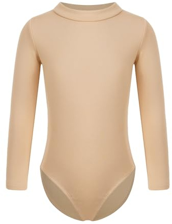 Yhong Body Per Danza Classica Con Bretelle Per Bambina Leotardo Da Ballo Body Classico Ginnastica Costume Caldo Maniche Lunghe Performance Festa Inverno Autunno Collo alto color carne 10-11 anni
