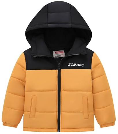 OBiQuzz Giacca trapuntata per bambini e ragazzo: piumino bicolore patchwork giacca calda con cappuccio antivento giacca invernale leggera giacca per bambini classica e comoda, giallo., 150
