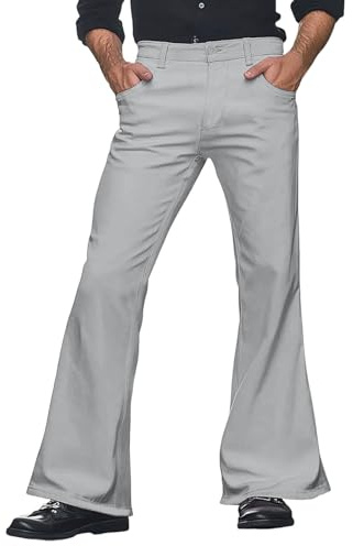 Generisch Pantaloni svasati da uomo, per il tempo libero, ad alta elasticità, larghi con tasca, per carnevale, discoteca, costume di carnevale, traspiranti, jazz, danza, discoteca, O grigio chiaro, S