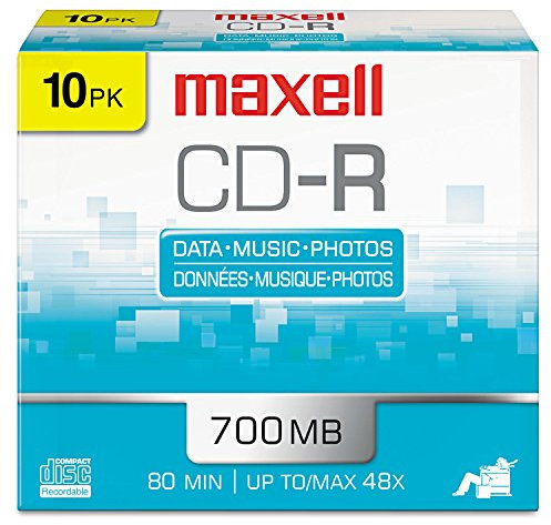 Maxell – MAX648210, CD Recordable Media - Noise-Free Surface Playback CDs 700Mb Storage & Up to 48x - Blank CDs, CD Storage & Slim Jewel Case Holder – 10 Pack
