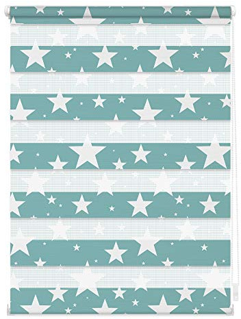 Lichtblick Doppelrollo Klemmfix ohne Bohren mit Motiv, Sterne, Blickdicht, Made in Germany, Klemmträger Petrol, 90 cm x 150 cm (B x L)