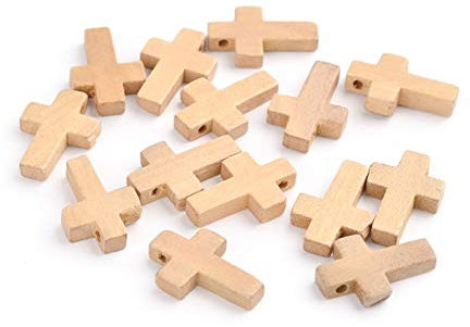 Pandahall Lot de 50 mini croix et pendentifs en bois brut naturel pour la fabrication de bijoux - 2,2 x 1,6 cm