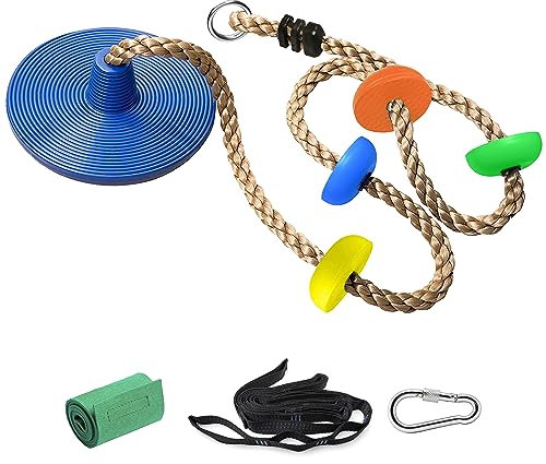 Cateam Corda da Arrampicata Altalena per Bambini e Adulti – altalena a disco Sedile con cinghia appesa - accessorio da esterno per giardino, parco giochi, albero o slackline