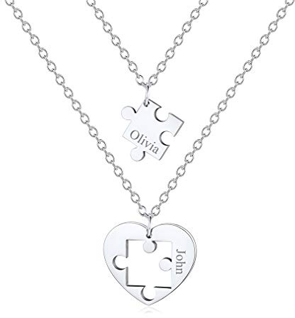 Collane abbinate per le relazioni per le coppie - Gioielli con ciondolo a forma di cuore in acciaio inossidabile con ciondolo a forma di puzzle per coppia Partner Moglie Marito Fidanzata Fidanzato