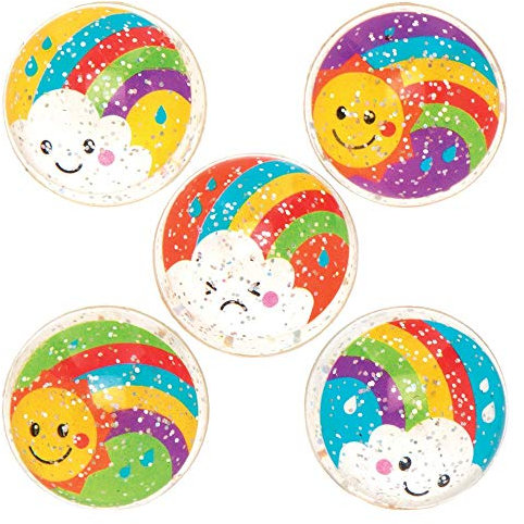 Baker Ross Pelotas de Goma con Motivos de Arcoíris AT970 (paquete de 10) para bolsos de fiesta y pequeños juguetes para niños, surtidos
