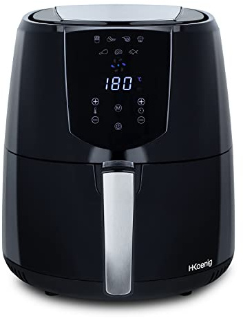 H.Koenig FRY800 Elektrische Fritteuse, ohne Öl, 4 L, multifunktional, kompakt, Heißluftfritteuse, 7 Programme, einstellbare Temperatur 80 °C bis 200 °C, abnehmbarer Behälter, spülmaschinenfest