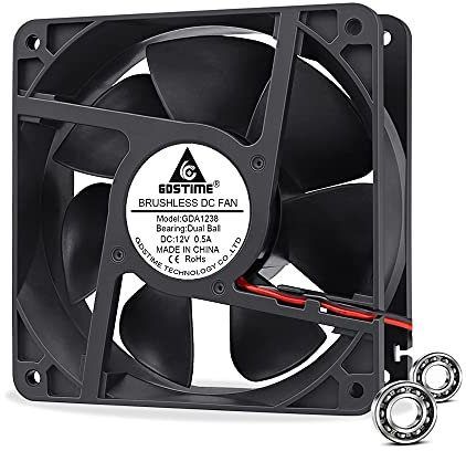 GDSTIME 120mm Fan 120mm x 120mm x 38mm 12V 2 pin Dual Ball 12CM Industrial Cooling Fan 12038 3000 RPM 125.1 CFM High Airflow For Fridge PSU Workstation Server Cooling Ventilation Replacement