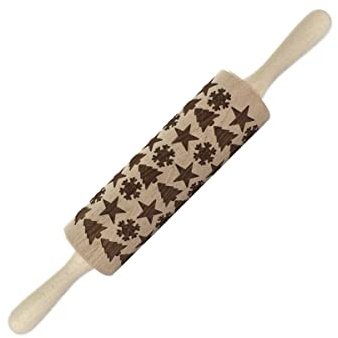Fackelmann 3154450 kavel i trä, mönstrad kavel, gran, stjärna, snöflinga, trä, 39 x 6 cm