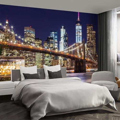Fightal - Brooklyn Bridge City View Mural Living Room couches Extra Large wall murals new york Cities Wallpaper Bedroom California Picture Landscape - 108x75（It's not Peel and Stick.）