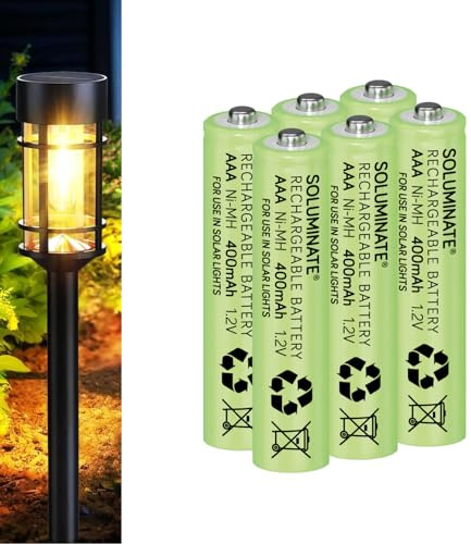 Soluminate AAA Solar Light Batteries Size AAA (400mAh) Rechargeable 1.2V NiMH for garden solar lights (6-Pack)