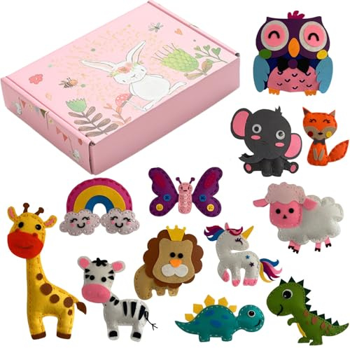 Animal Felt Sewing Kit for Kids - Felt Craft Kits for Children Age 6-12, First Sewing Kits for Beginner Boys and Girls, Stuffed Wild Animals DIY Art Fun Educational Toys