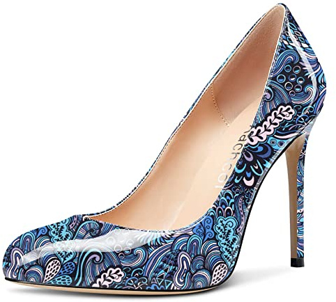 Aachcol Femmes Aiguille Escarpins Fermé Rond Bout Haut High Talon Heel Slip-on Chaussures Mariage Bureau Classique 10 CM Multicolore a1 Vernis 38 EU