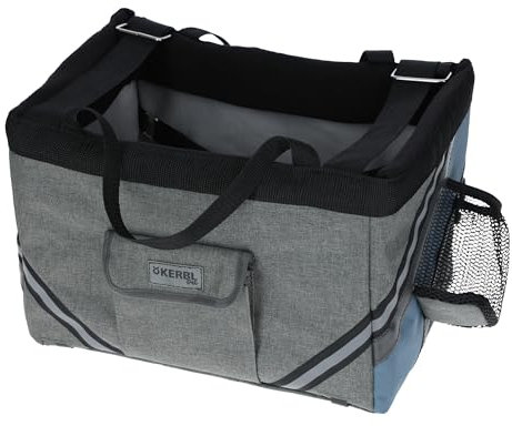 Kerbl Pet Fahrradtasche Vacation, Hundetasche, Hundekorb, grau, blau, 38x29x25cm, Polyester, kleine Hunde, Katzen, waschbares Bodenkissen