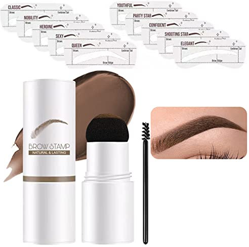HERBENJOY Eyebrow Stamp Stencil Kit, Long Lasting Waterproof Eyebrow Powder Makeup Kit, Sweatproof Adjustable Eyebrow Stencil Set With 10 Reusable Eyebrow Stencils & 1 Eyebrow Pen Brushes (05 Brown)