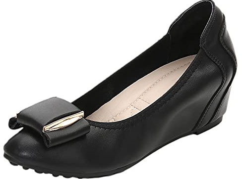 rismart Mocasín con Cuña Ocultos Mujer Ponerse Tacón Bajo Vestir Zapatos Bomba Negro,38