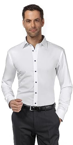 Vincenzo Boretti Herren Hemd bügelfrei 100% Baumwolle Slim-fit Uni-Farben weiß 43-44