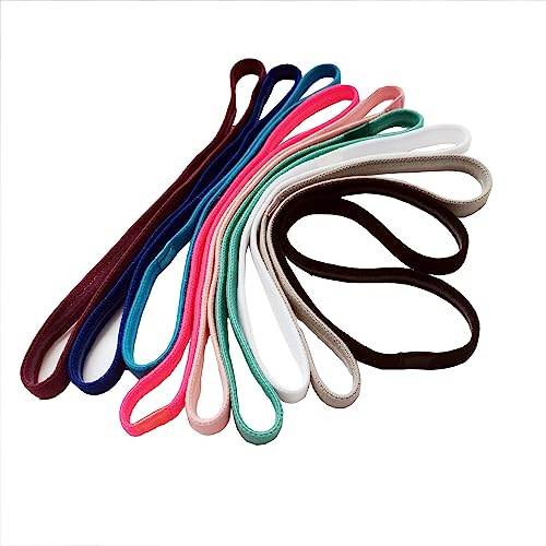 Hexchasty 9pcs Elastic Thin Stretchy Skinny Sports Headbands for Women Men