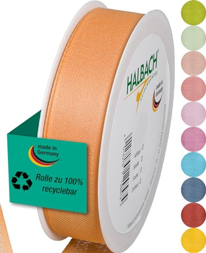 Halbach Seidenbänder Geschenkband | Breite 25mm Länge 25m | Schleifenband made in Germany | Geschenkbänder in Vielzahl von Farben und Breiten, perfekt zum Verpacken und Dekorieren, Farbe: apricot