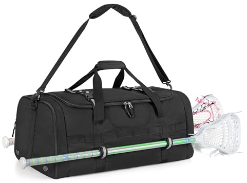 GOBUROS Lacrosse Bag Holds 2 Sticks and Shoes, Lacrosse Equipment Backpack with External Helmet Holder and Multi Pockets for All of Your LAX Gear, Black