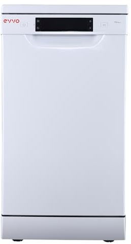 EVVO Lave-vaisselle étroit, largeur 45 cm, capacité pour 10 couverts, programme rapide 30 minutes, programme moyen charge, plateau supérieur réglable, 8 programmes, modèle D3 Slim, finition blanche
