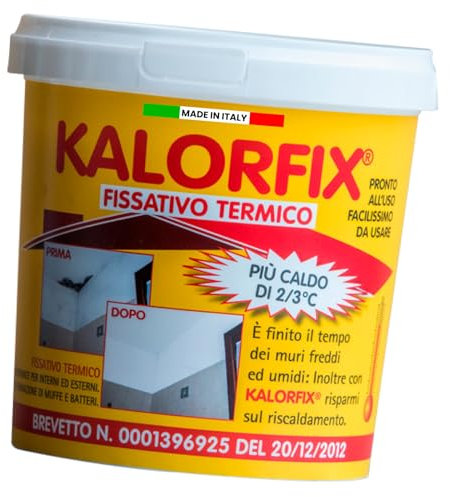 Eurocali Kalorfix Tecnostuk lt.5 Fissativo Isolante Termico per Muri Interni ed Esterni Made in Italy - Resina Acrilica in Emulsione con Microsfere di Vetro per Isolare