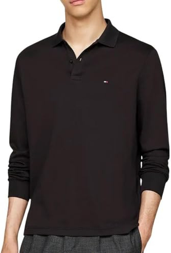 Tommy Hilfiger Men’s Long Sleeve Liquid Cotton Regular Fit Polo Shirt, Black (Black), M