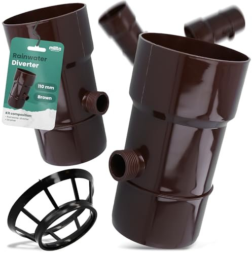 Millto™ Regensammler Dachrinnenablauf für Regentonne DN Ø110 mm 1'' AG Braun | Wasserfänger Wassersammler Regenwasser Fallrohr Regenwassersammler Fallrohrfilter Gartenschlauch Anschluss