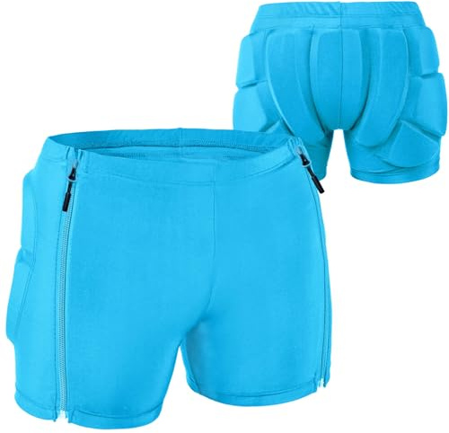 Kids Zip-on Zip-Off Padded Shorts for Snowboard Ski Figure Skating Cycling, Children Youth Adults 3D Hips Pants Proteciton for Tailbone and Butt Blue