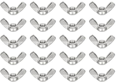 sourcing map Dadi ad alette da 1/4 -20, 20 pezzi, in acciaio inossidabile 304, dadi ad alette a farfalla parti di fissaggio a mano per macchinari apparecchiature elettroniche fai da te, argento