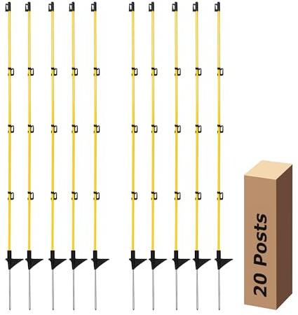 Electric Fence Posts 46 Inches, Fiberglass Step in Temporary Electric Fence Posts for Cows, Sheep, Dog, Portable Fence Stakes for Electric Fencing-20 PCS