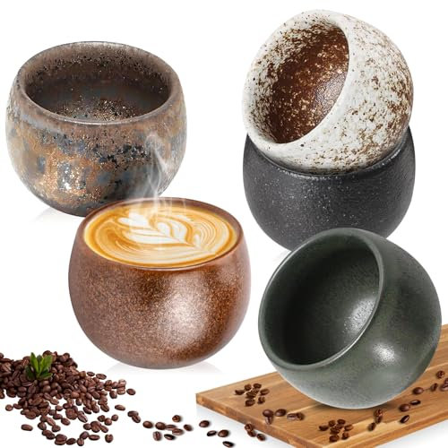 PRITOK Espressotassen Set 5-teilig: 50 ml Espresso Tassen Set Dickwandig aus Steingut, Kleine Teetasse, Espressotassen Dickwandig, Kaffeetassen Set Geschenke Perfekt Geschenk für Frauen Männer