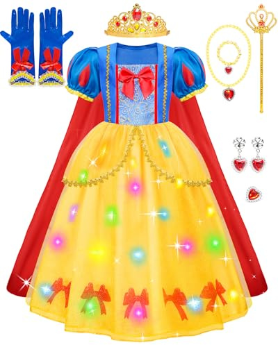 MELAND Princess Costumes for Girls, Light Up Dress Up Ages 3-10, World Book Day Fancy Dress Outfits for Kids