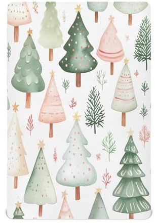 Kigai Christmas Crib Sheets Boys Girls Jersey Knit Baby Crib Sheet Christmas Tree Baby Sheet for Standard Crib and Toddler Bed Mattresses, Cozy Soft Breathable, 28x 52 in