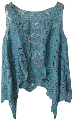 Chaleco De Verano para Mujer, Cárdigan Hippie, Chaleco De Ganchillo con Encaje Floral Hueco, Irregular, Bohemio, Sin Mangas, Cárdigan Corto, Bolero, Ropa De Abrigo, Chaleco De Encaje Verde