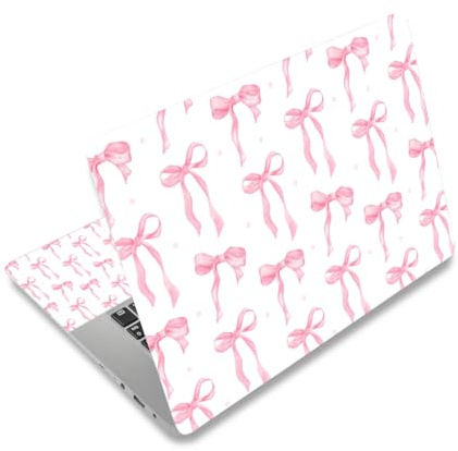 Pink Bow White 12 12.1 13 13.3 14 15 15.4 15.6 in Skin Laptop Sticker Decal, Netbook Skins for Notebook PC, Universal Vinyl Laptop Decor Cover for Women Girls, Waterproof Art Protector