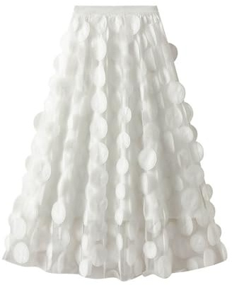 Jupe midi à pois noire élégante taille haute pour cocktail, mariage, jupe midi évasée en forme de A pour femme