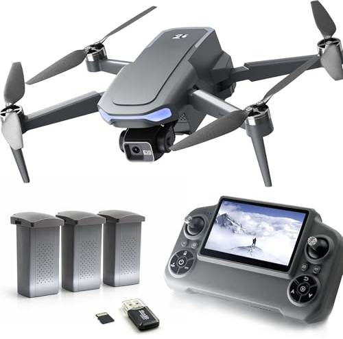 3-Axis Gimbal GPS Drone with 4K Camera, 4.5 HD Screen Remote Controller, 90-Min Flight Time with 3 Batteries, 10000FT Range, Auto Return, Follow Me, Brushless Motor, Foldable Quadcopter - Under 249g