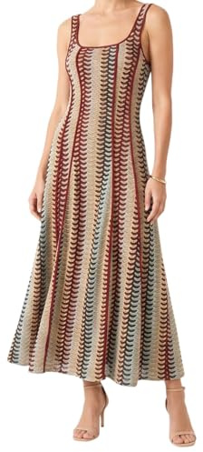 MODELISA - Vestido Largo de Punto para Mujer, Maxi Vestido Playero de Tirantes con Estampado Étnico Ondulado Casual de Verano