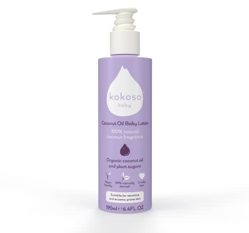 Kokoso Baby - Coconut Oil Baby Lotion, Natural Coconut Oil Fragrance - With Sweet Almond Oil - Moisturises & Nourishes - Suitable for Dry, Sensitive & Eczema Prone Skin - 190ml
