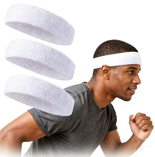 FACATH Diadema deportiva para mujer y hombre, bandas para el sudor, para la frente, de rizo, para correr, ciclismo, correr, tenis, fútbol (blanco)