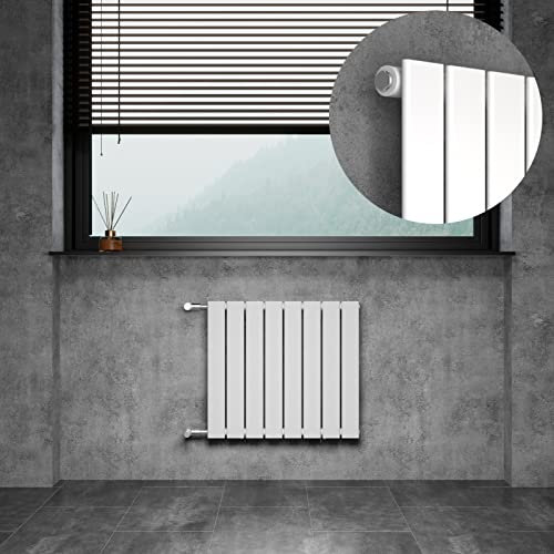 WITEN&NOCK Design Heizkörper Flach Paneelheizkörper Horizontal 550x621 mm, Heizung Badheizkörper für Badezimmer, Flachheizkörper mit Seitlichen Anschlüssen 377 Watt Weiß Einlagig(Weiß)