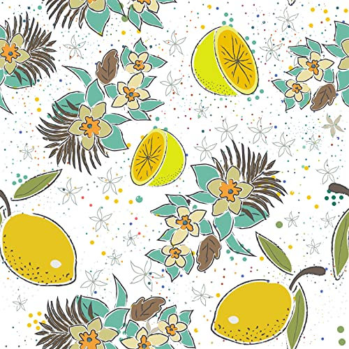 VEELIKE Selbstklebende Tapete Blumen Weiß 44.5cm×900cm Blumentapete Vintage Küchentapete Zitrone Gelb Fototapete Dschungel Tropische Blätter Wandtapete Badezimmer Wasserfest Mustertapete Esszimmer