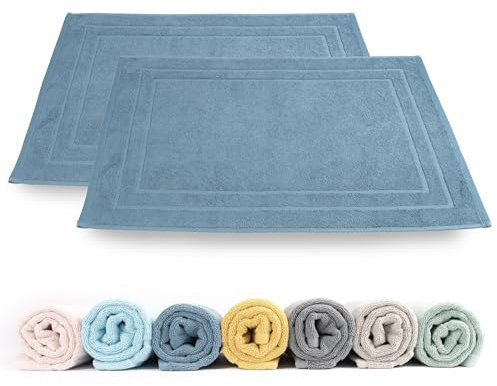 Rinsl Badvorleger Set 2 TLG. | 100% Baumwolle Frottee Duschvorleger 50x70 cm | Badezimmermatte 700 g/m² | Schnelltrocknend Saugfähig Waschbar (Sturmblau)