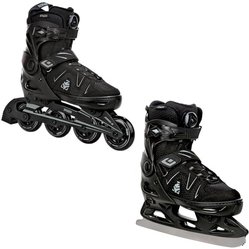 RAVEN Inlineskates Inliner Pulse verstellbar als 2in1 Inlineskates/PRO Black mit Eishockey-Kufen (PRO Black mit Eishockey-Kufen, 40-43)