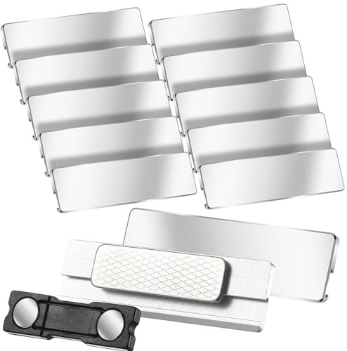 Dianelhall 10 Pcs Badges Nominatifs en Aluminium Magnétiques Porte-Noms avec Aimants Personnalisées Badges Porte-Nom Magnétiques Étiquette de Nom Magnétique en Métal Argent pour Bureau, 70 x 20 mm
